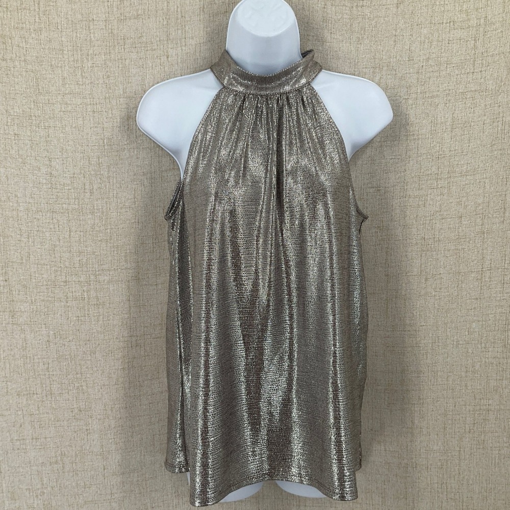 WHBM Halter Top Women Small Silver Metallic Glam Party Mock Neck Evening